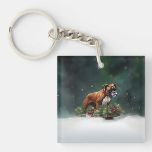 Porte-clefs Boxeur Noël neige hiver
