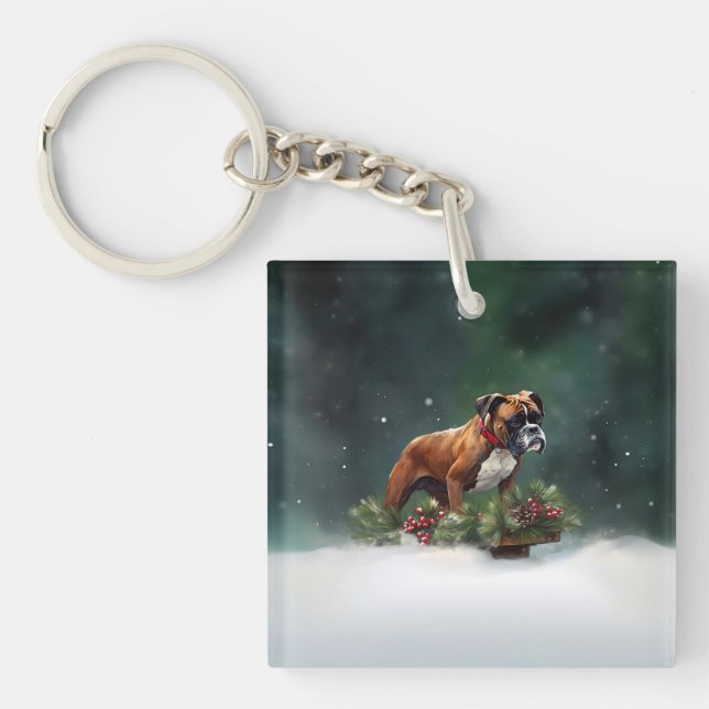 Porte-clefs Boxeur Noël neige hiver (Devant)