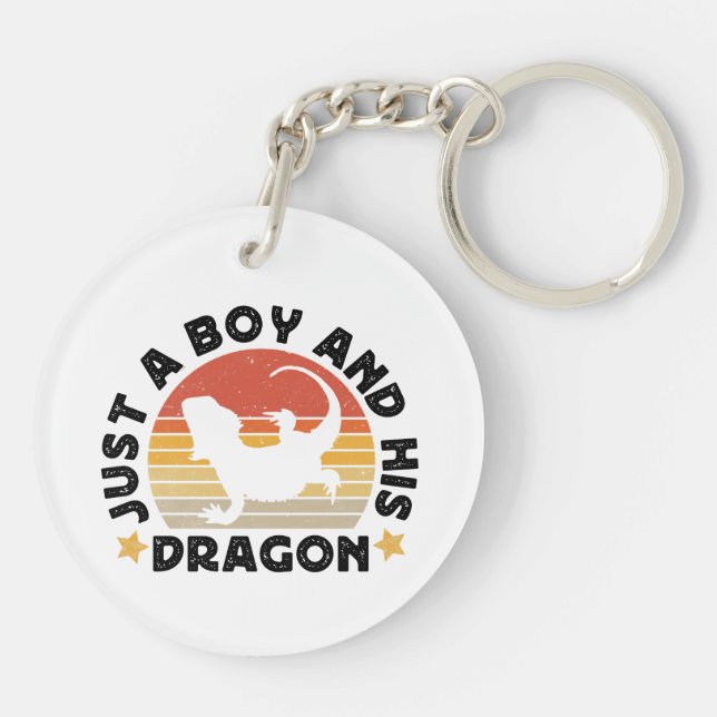 Porte-clefs Boy and Pet Beared Dragon Lizard Drôle Dire (Dos)