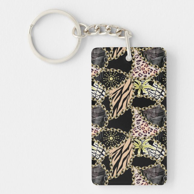 Porte-clefs Branché, abstrait, chaînes, peau de tigre. (Devant)