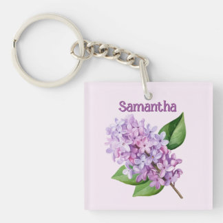 Porte-clefs Branche de lilas sur fond rose tendre