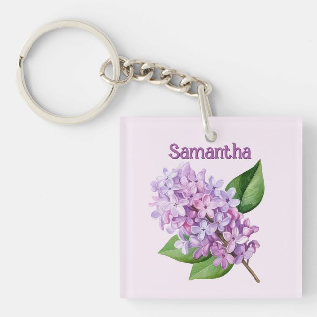 Porte-clefs Branche de lilas sur fond rose tendre (Devant)