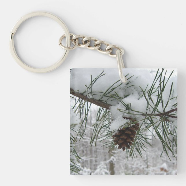 Porte-clefs Branche des pins neigeux Photographie de la nature (Devant)