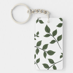 Porte-clefs Branches de feuillage avec Feuilles verts en blanc
