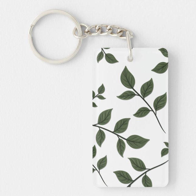 Porte-clefs Branches de feuillage avec Feuilles verts en blanc (Devant)