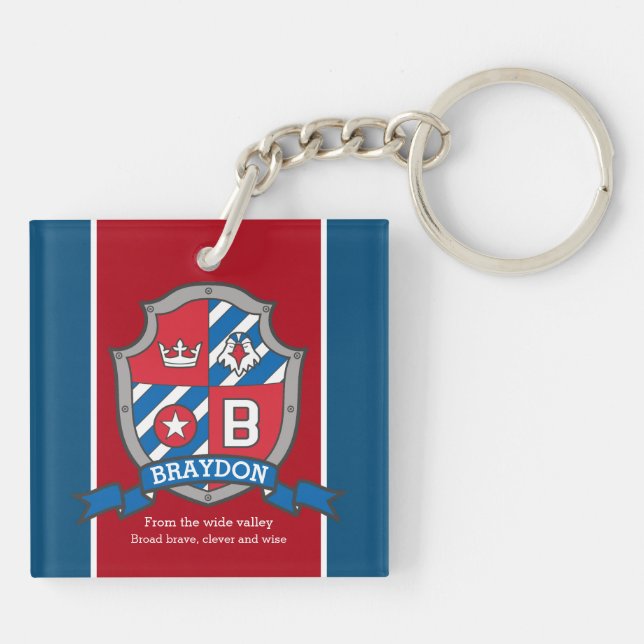 Porte-clefs Braydon nom signifiant garçons bouclier oiseau cou (Dos)