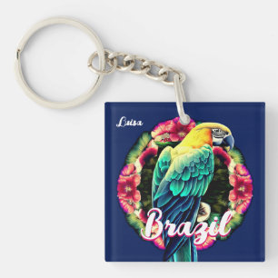 Porte-clefs Brésil avec T-shirt perroquet coloré