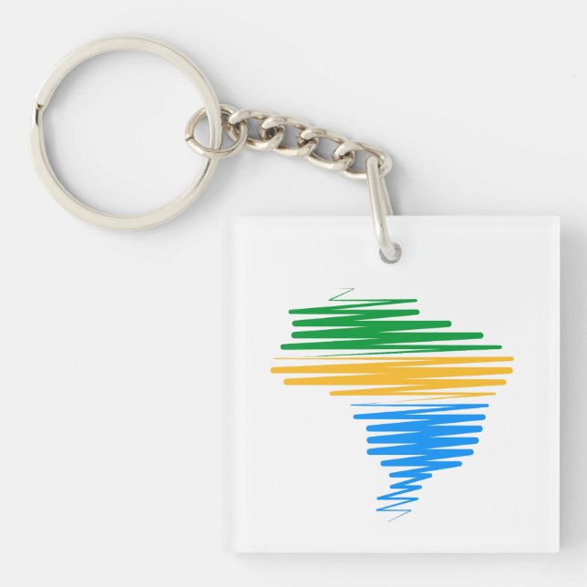 Porte-clefs Brésil carte frontière avec drapeau brésilien coul (Devant)