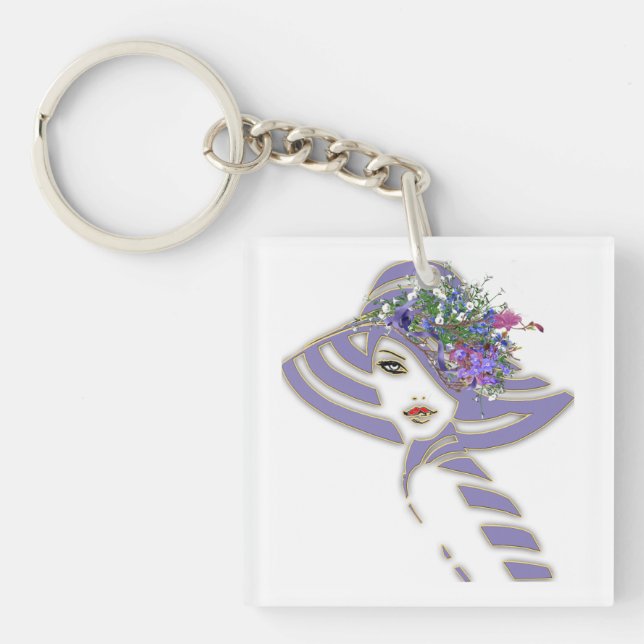 Porte-clefs Bridesmaid Gold & Lavender Flowers (Devant)