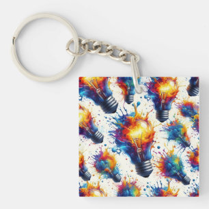 Porte-clefs Bright Ideas – Colorful Light Bulb Pattern with Ab