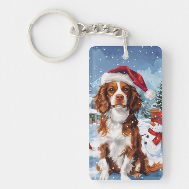 Porte-clefs Brittany Spaniel Dog Winter Wonderland Noël (Devant)
