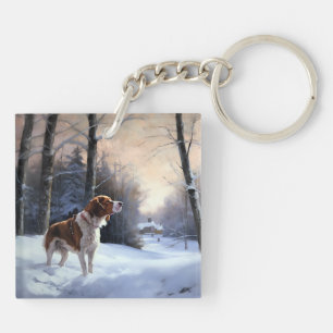 Porte-clefs Brittany Spaniel Laissez Neige Noël