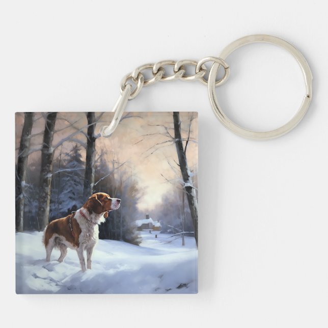 Porte-clefs Brittany Spaniel Laissez Neige Noël (Dos)