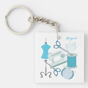 Porte-clefs Broderie et patchwork bleu