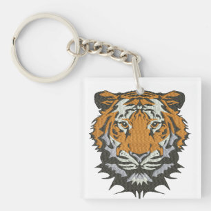 Porte-clefs Broderie imitation tête de tigre