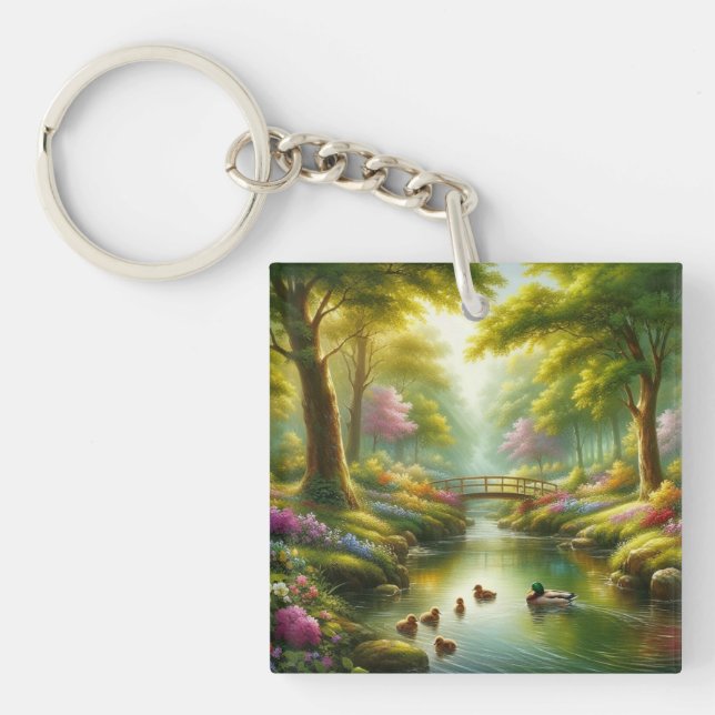 Porte-clefs Brook de printemps avec canards/fleurs (Devant)