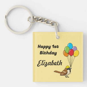 Porte-clefs Bruant mignon avec ballons Anniversaire Personna