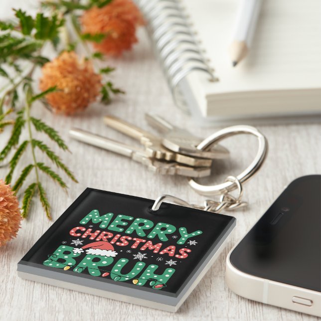 Porte-clefs Bruh Mème Drôle Dire Bro Salutation Noël (Devant Droit)