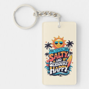 Porte-clefs Brûlé, Salé et Heureux – Vibes Rétro de Plage