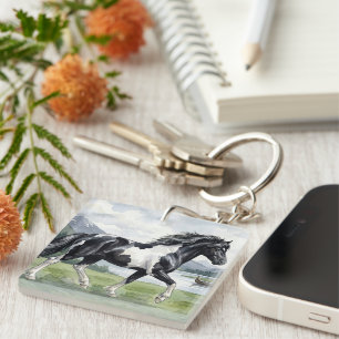 Porte-clefs Brunskjottur Poney islandais noir et blanc