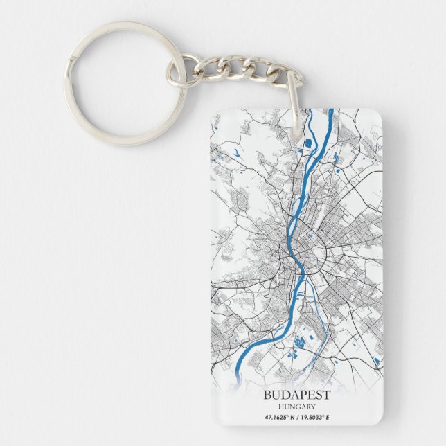 Porte-clefs Budapest Hongrie City Plan Voyage Simple Minimal (Devant)