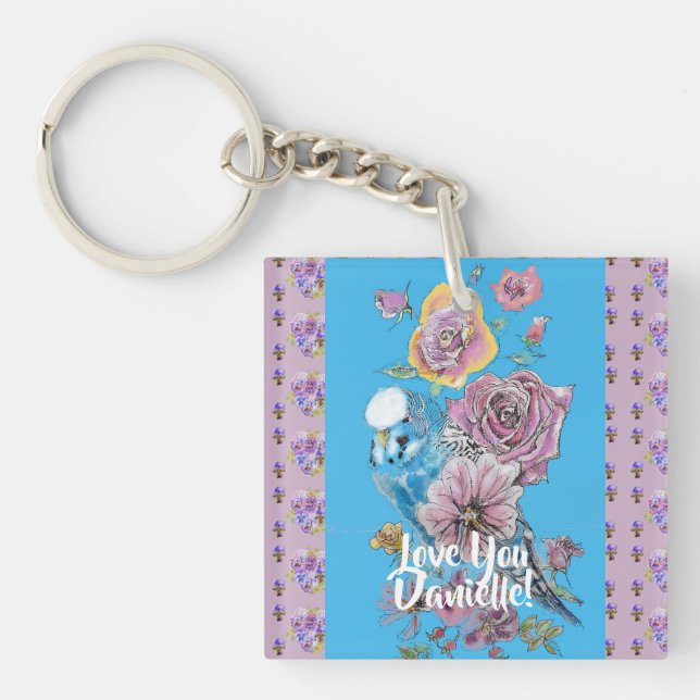Porte-clefs Budgie Aquarelle florale Filles Dames Cercle clé (Devant)