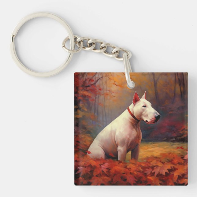 Porte-clefs Bull Terrier à l'automne Leaves automne Inspire (Devant)