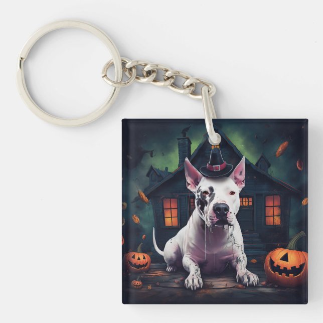Porte-clefs Bull Terrier Citrouille Halloween effroi (Devant)