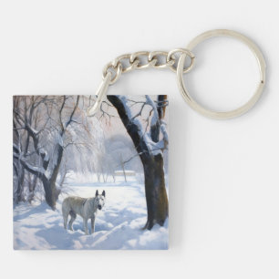 Porte-clefs Bull Terrier Laisser neiger Noël