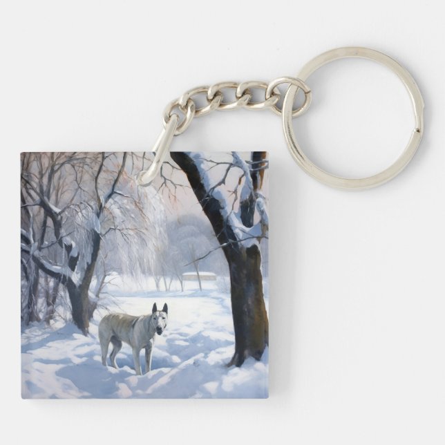 Porte-clefs Bull Terrier Laisser neiger Noël (Dos)