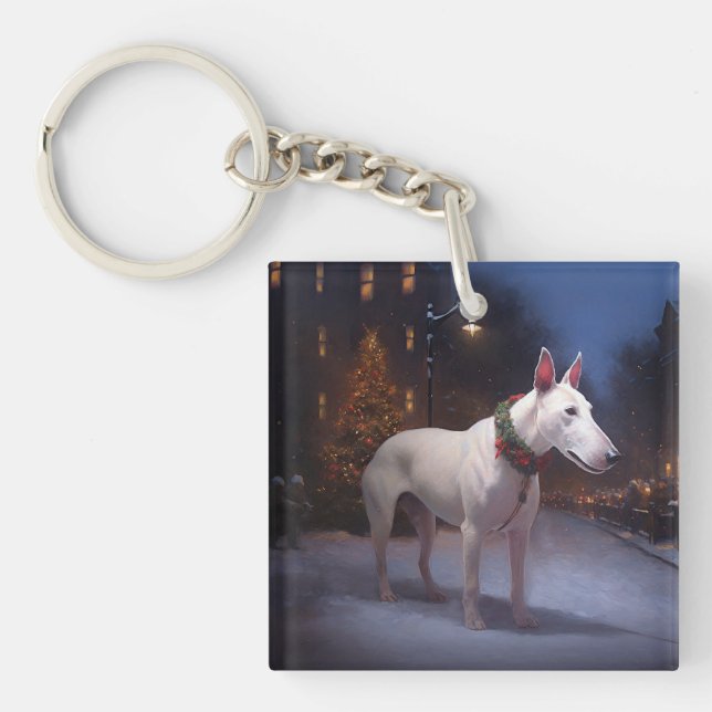 Porte-clefs Bull Terrier Saison de Noël festive (Devant)