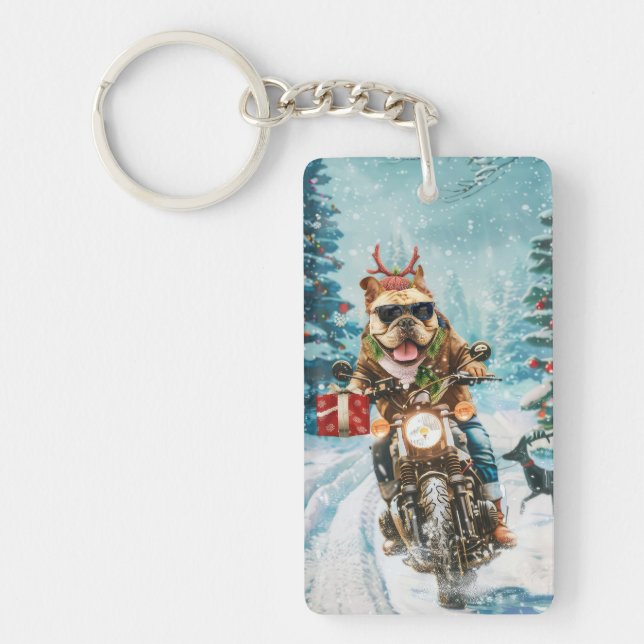 Porte-clefs Bulldog à moto Noël (Devant)