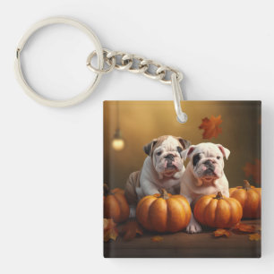 Porte-clefs Bulldog Chiot Automne Citrouille de plaisir