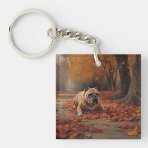 Porte-clefs Bulldog en automne Feuilles automne Inspire
