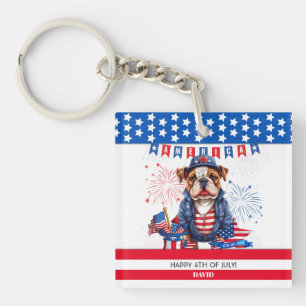 Porte-clefs Bulldog Happy 4 juillet Fête de l'Indépendance amé