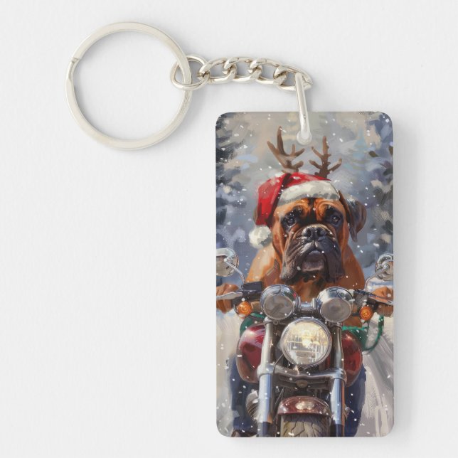 Porte-clefs Bullmastiff à moto Noël  (Devant)