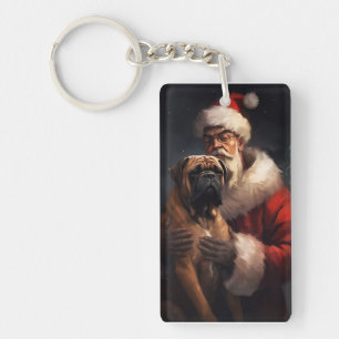 Porte-clefs Bullmastiff avec le Père Noël Festif de Noël 