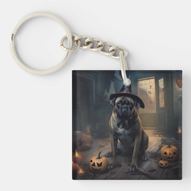 Porte-clefs Bullmastiff Citrouilles Halloween effrayant (Devant)