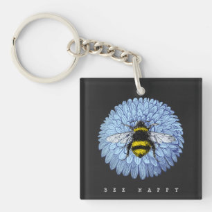 Porte-clefs Bumblebebe mignonne sur Blue Flower Nature Noir