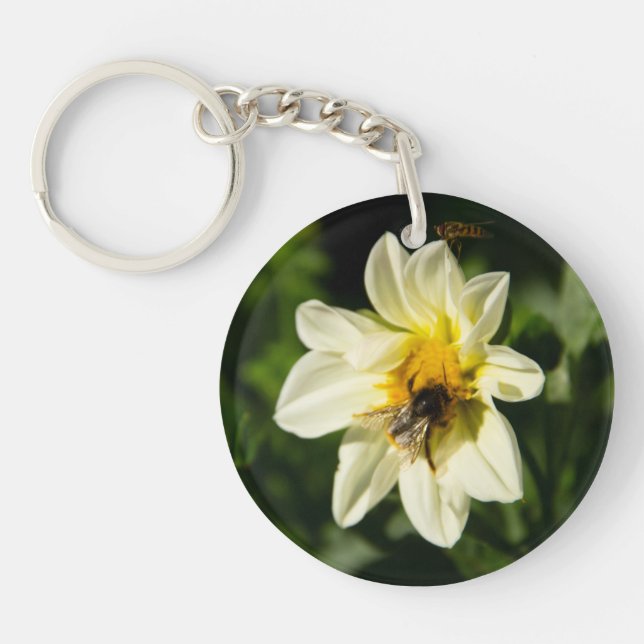 Porte-clefs Bumblebee et dahlia blanc photo (Devant)