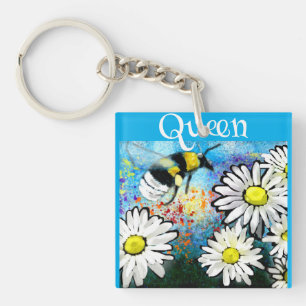 Porte-clefs Bumblebee Whimsical Queen Bee dans la peinture des