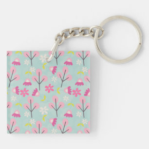 Porte-clefs Bunnies et fleurs roses