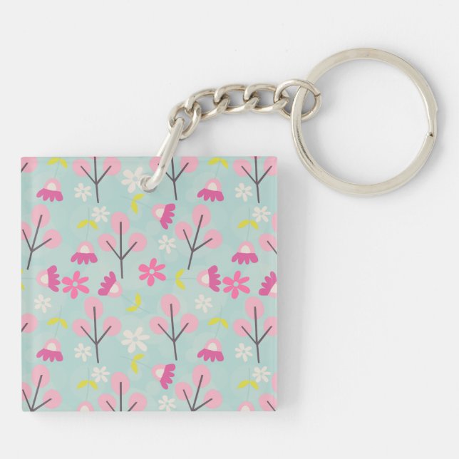 Porte-clefs Bunnies et fleurs roses (Dos)