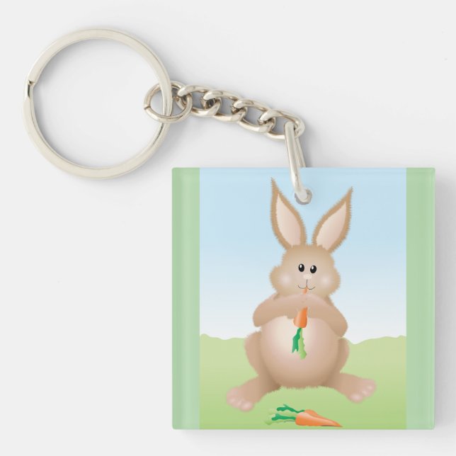 Porte-clefs Bunny Eating Carrot Adorable Rabbit (Devant)