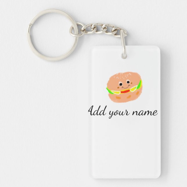 Porte-clefs burger orange aquarelle ajouter nom texte frites n (Devant)
