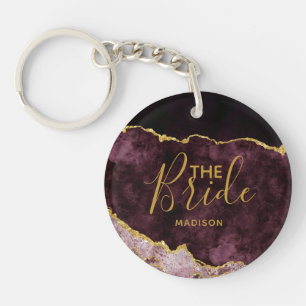 Porte-clefs Burgundy Blush & Or Feuille d'Agate Marbre la Mari