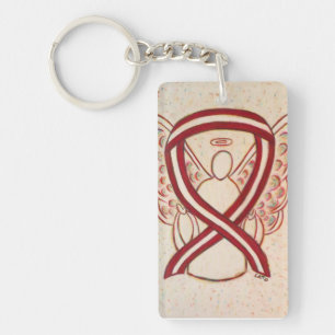 Porte-clefs Burgundy et ivoire Sensibilisation Ribbon Angel Po