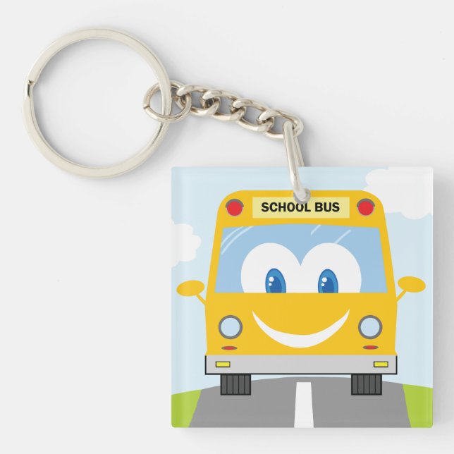 Porte-clefs Bus Scolaire Jaune Sourire (Devant)