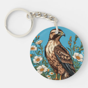 Porte-clefs Buse commune Oiseau parmi les fleurs épanouies