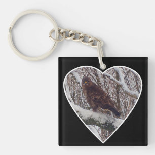 Porte-clefs Buse sur branche enneigée Cadre Faune